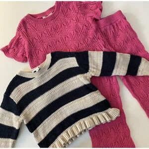 LOT OF 3 Jessica‎ Simpson Toddler Girls 2T Crochet Knit Set Top Sweater Pants